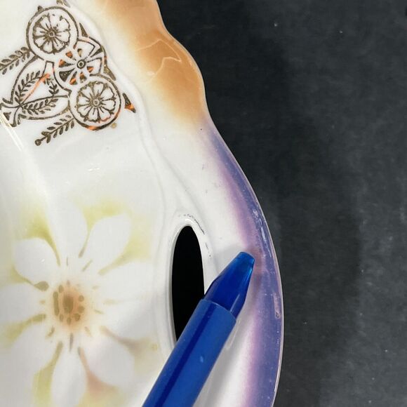 VTG‎ German Porcelain Lusterware Roses Flowers Enclosed Handle Cake Plate 9.75” - Picture 12 of 14